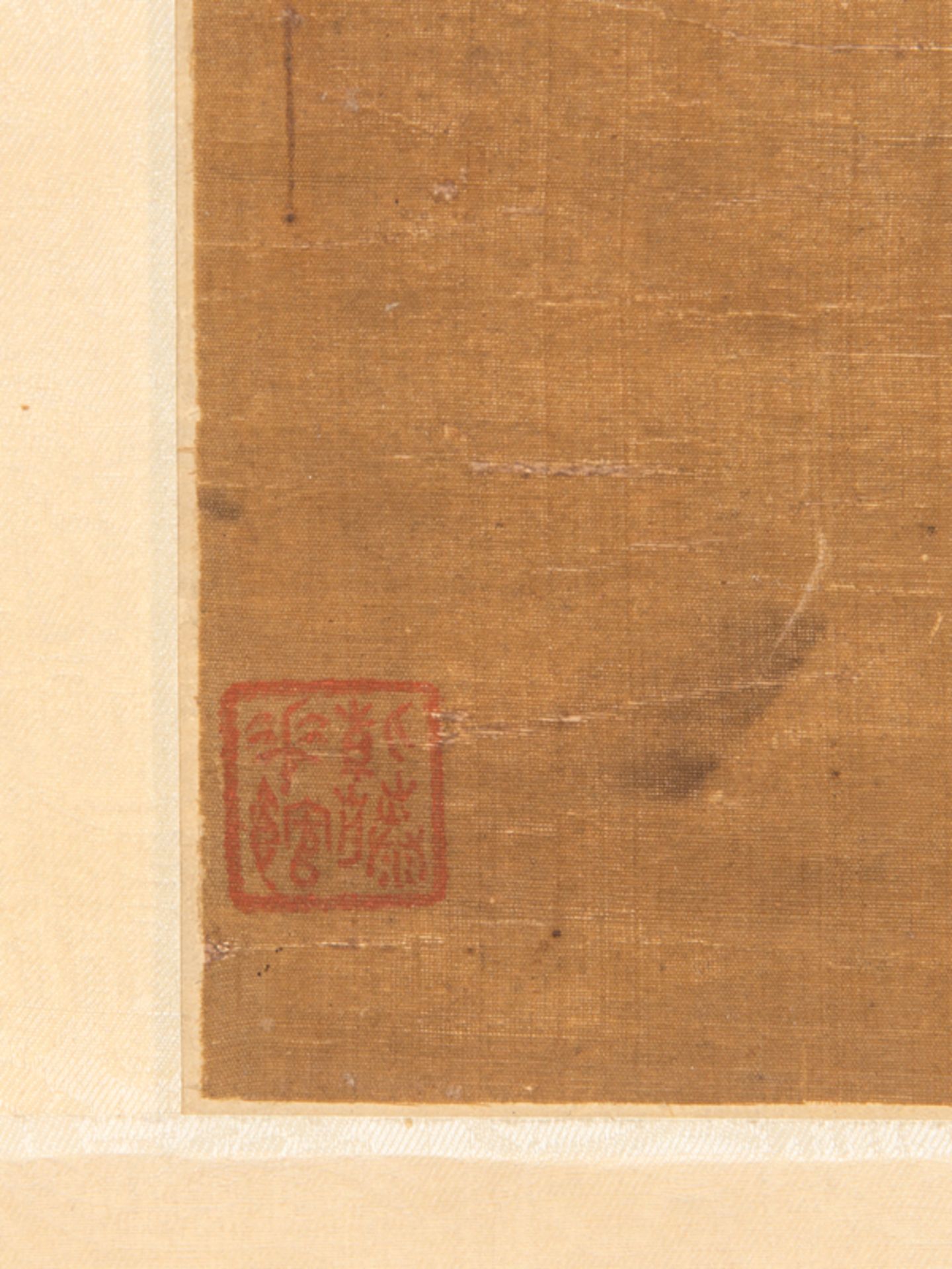 Rollbild "Päonienblüten und Geäst mit Blattwerk"; wohl Japan; 19. Jh.Farbige Tusche auf Seide; - Image 5 of 8