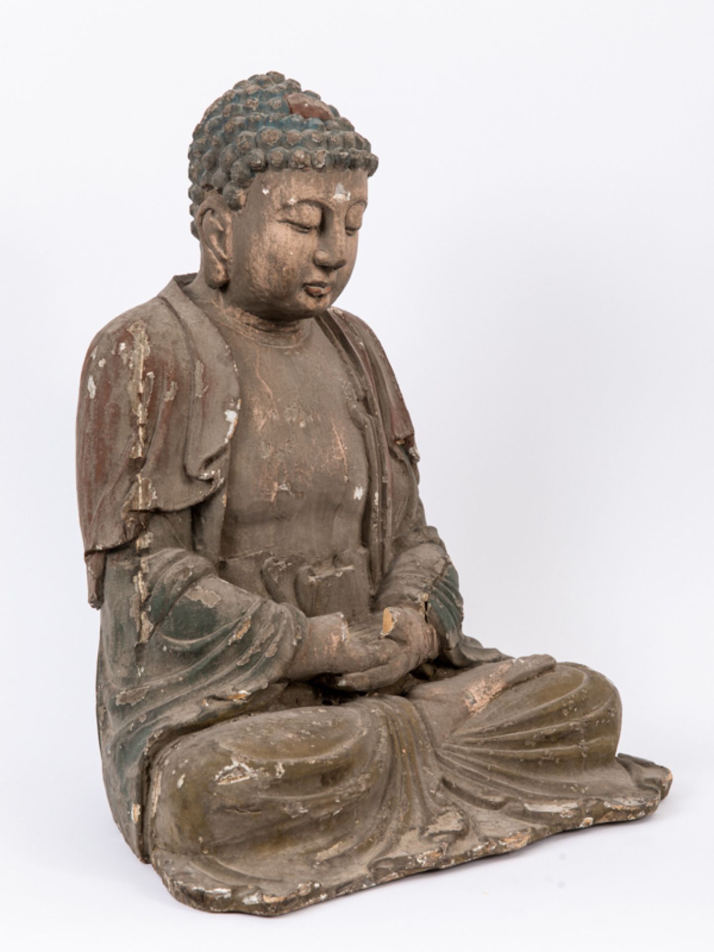 Große Holzplastik "Buddha Dhyana"; China oder Japan; 19./20. Jh.Holz; geschnitzt und mit älterer - Image 2 of 8