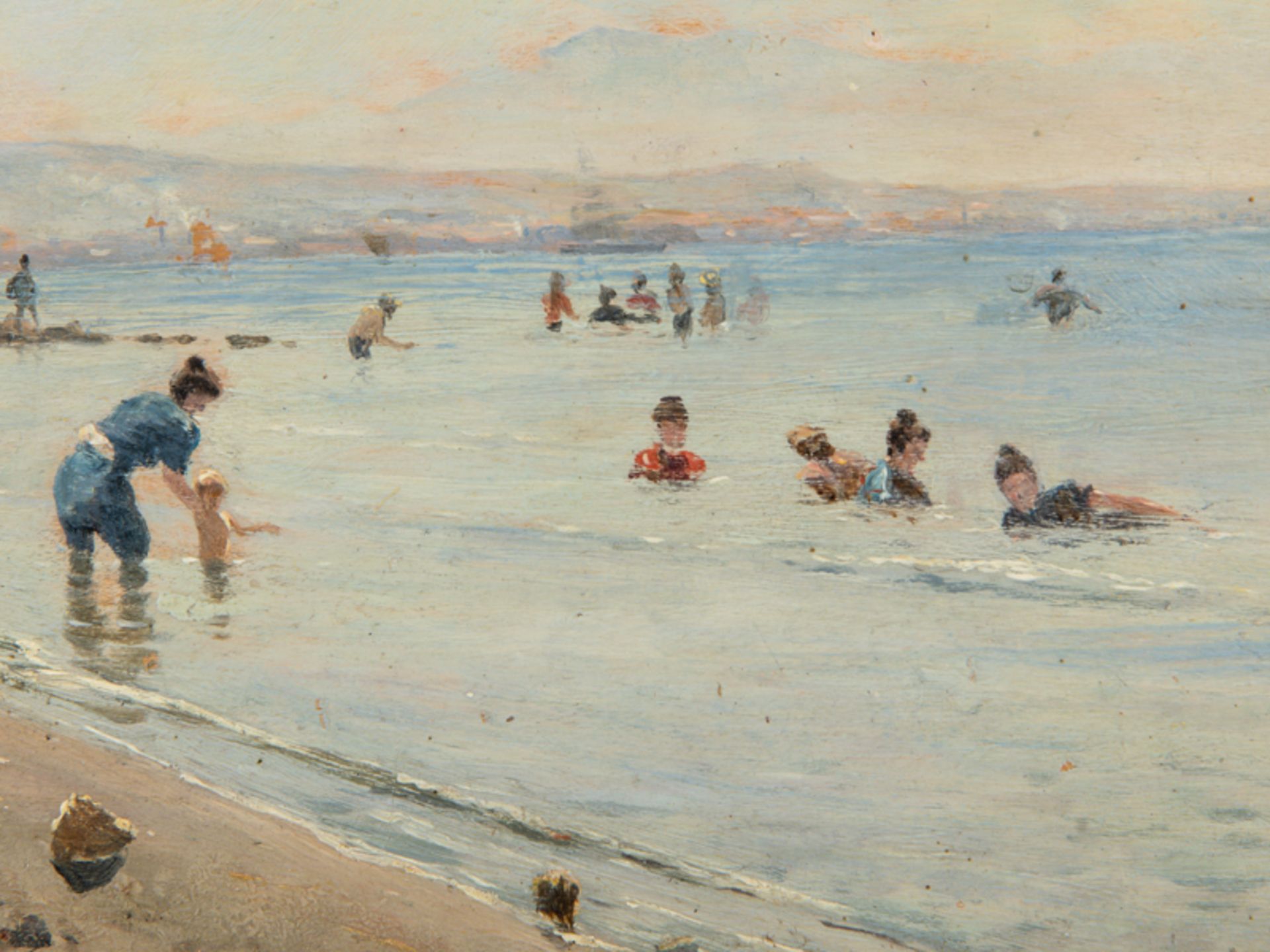 Hvitfeldt-Jerichau; Holger (1861 - 1900).<br><br>Öl auf Holz; "Sommerliche Strandszene an südlicher  - Bild 3 aus 6