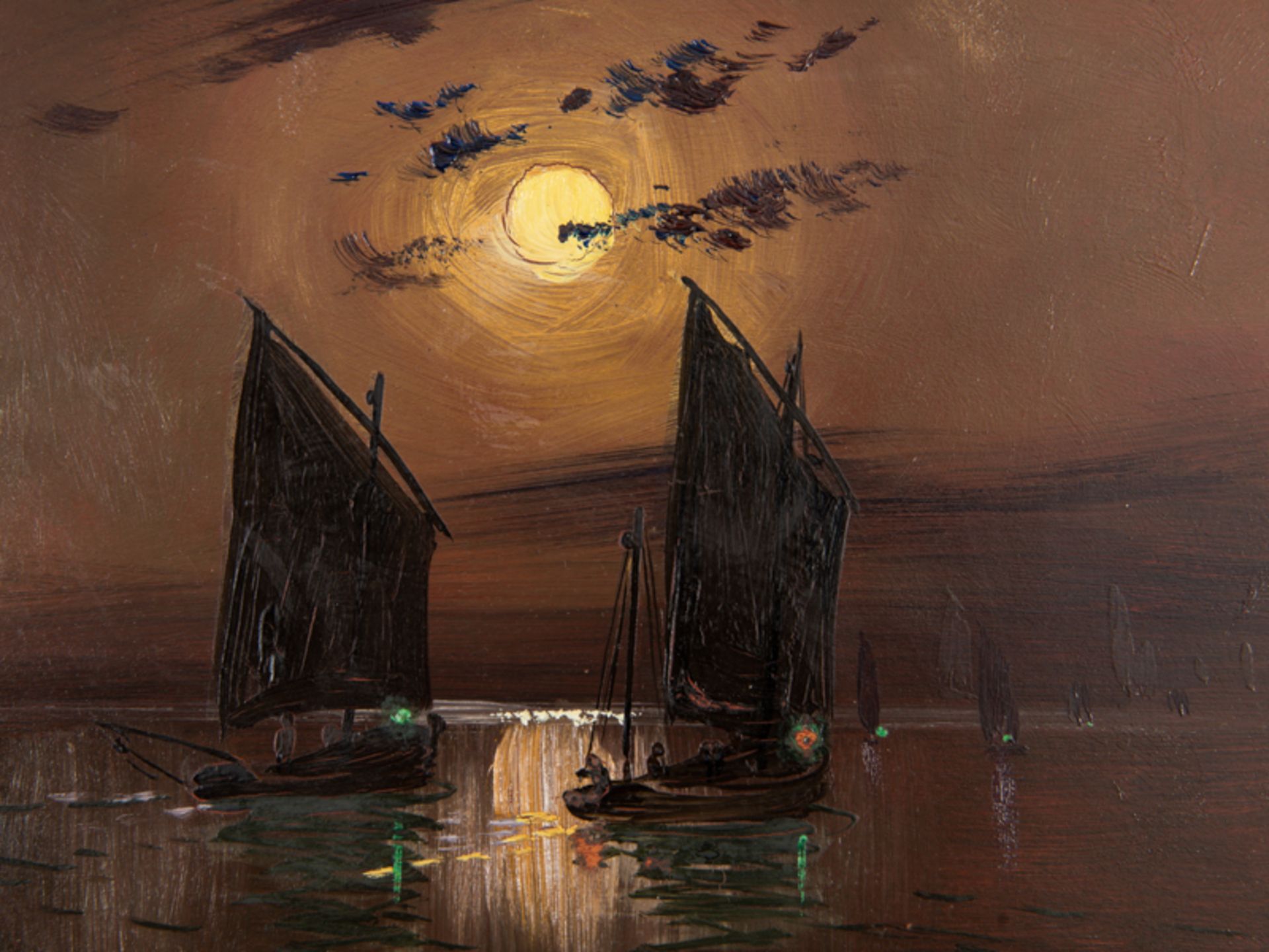 Prof. Rogge; Theodor (1854 - 1933).Öl auf Sperrholz; "Mondnacht"; kleine Studie einer - Image 2 of 5