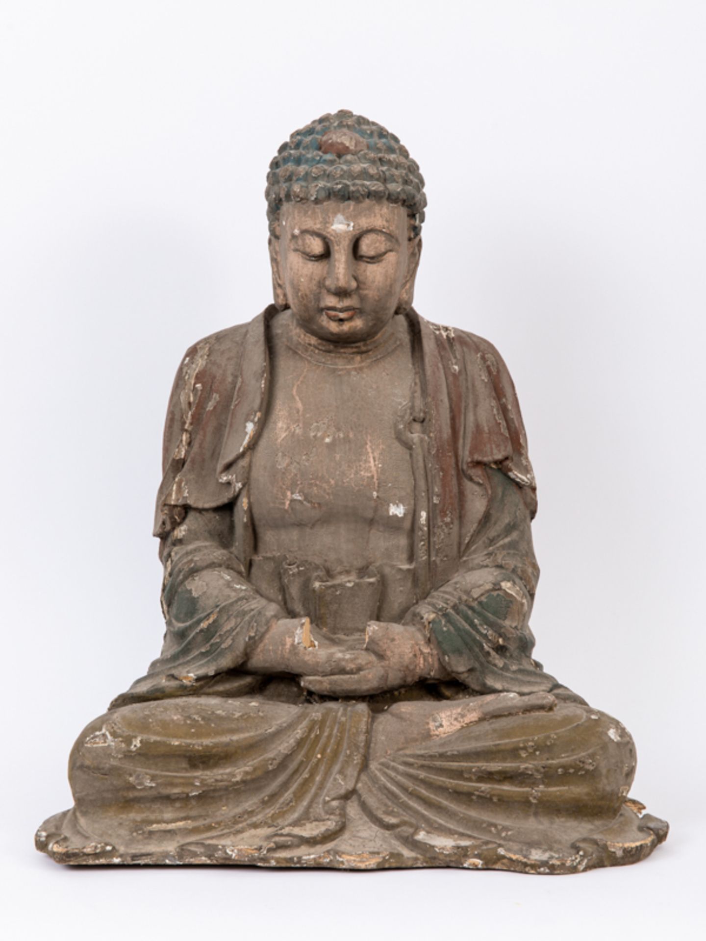 Große Holzplastik "Buddha Dhyana"; China oder Japan; 19./20. Jh.Holz; geschnitzt und mit älterer