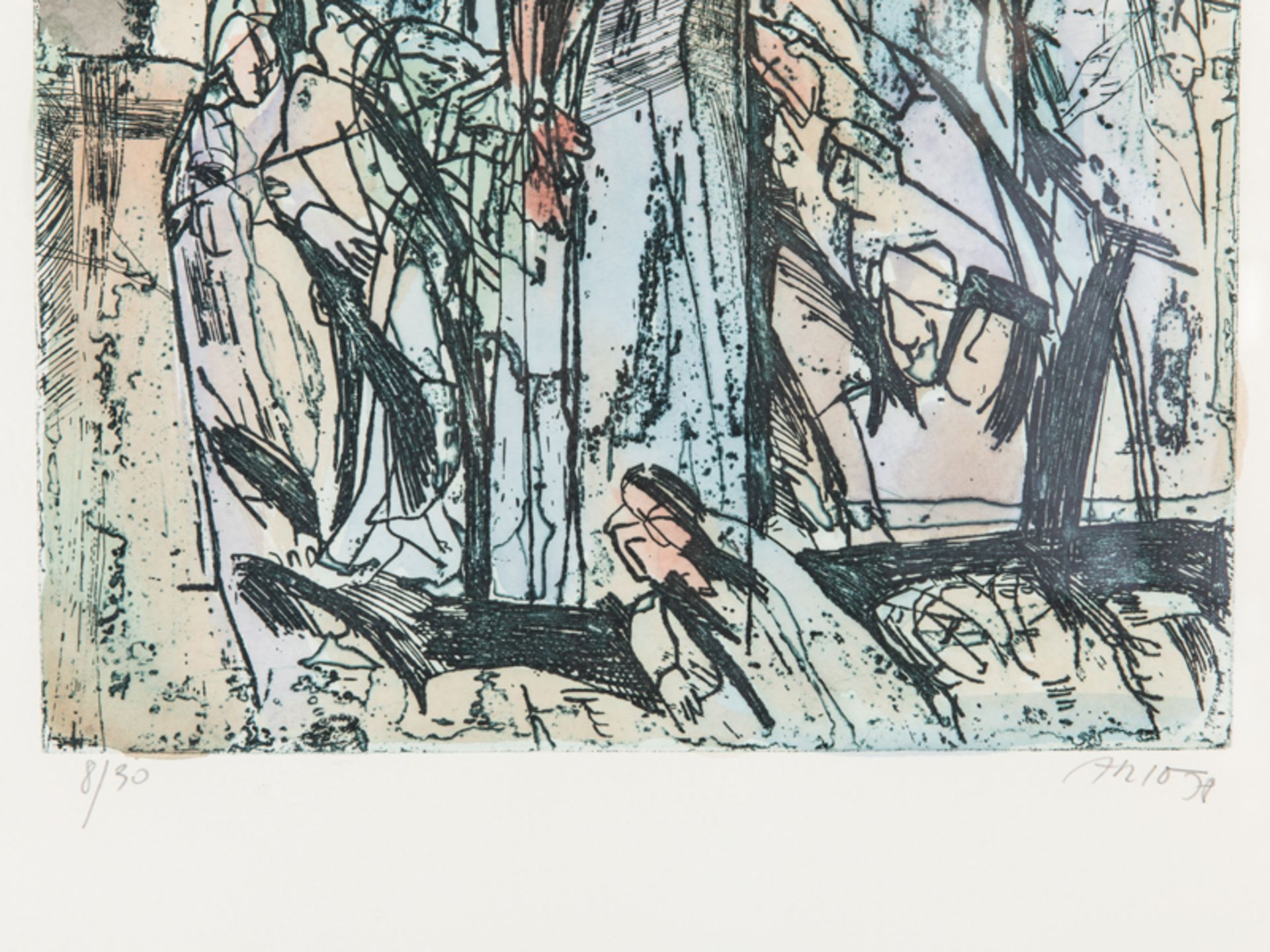 Arno; Walter (1930 - 2005)."Christus am Kreuz"; Radierung; farbig aquarelliert; unten links - Image 4 of 5