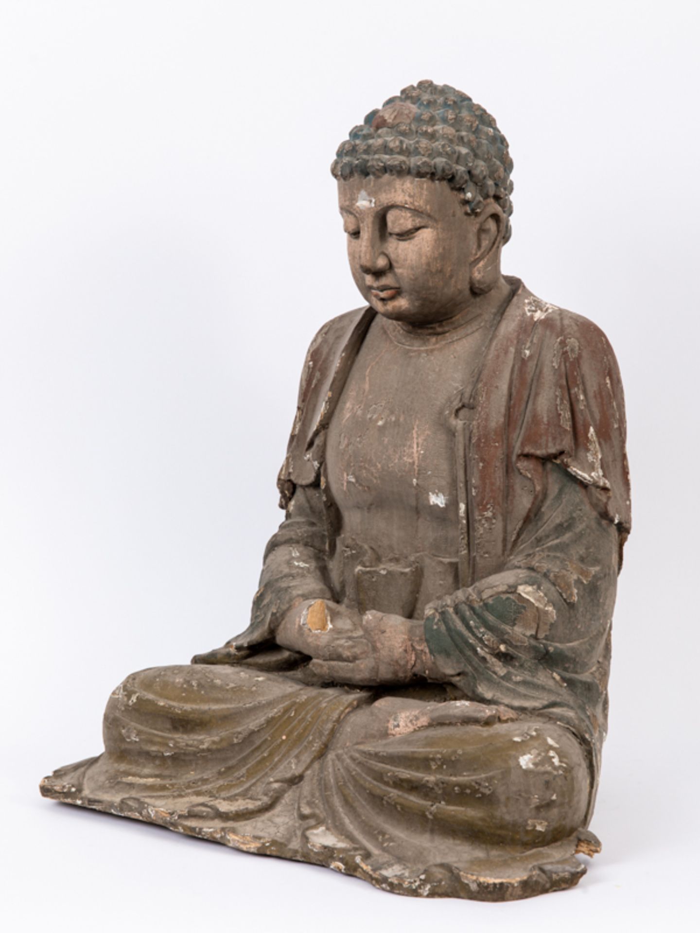 Große Holzplastik "Buddha Dhyana"; China oder Japan; 19./20. Jh.Holz; geschnitzt und mit älterer - Image 5 of 8