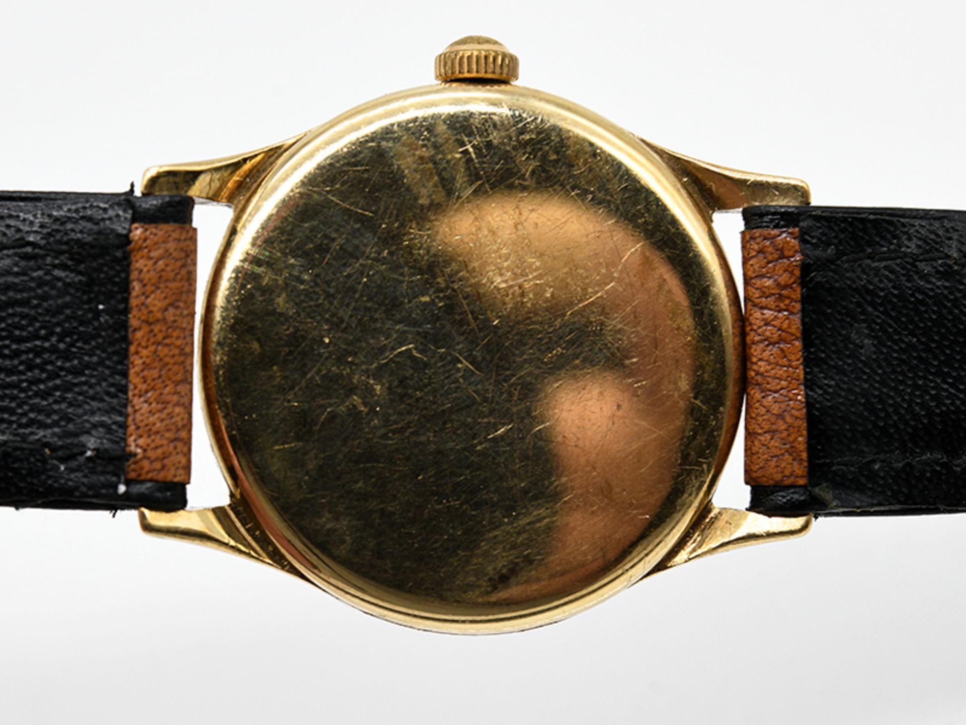 Armbanduhr (Unisex); Omega; 20. Jh.375/- Gelbgold. Lederarmband. Handaufzug. Champagnerfarbenes - Image 2 of 5