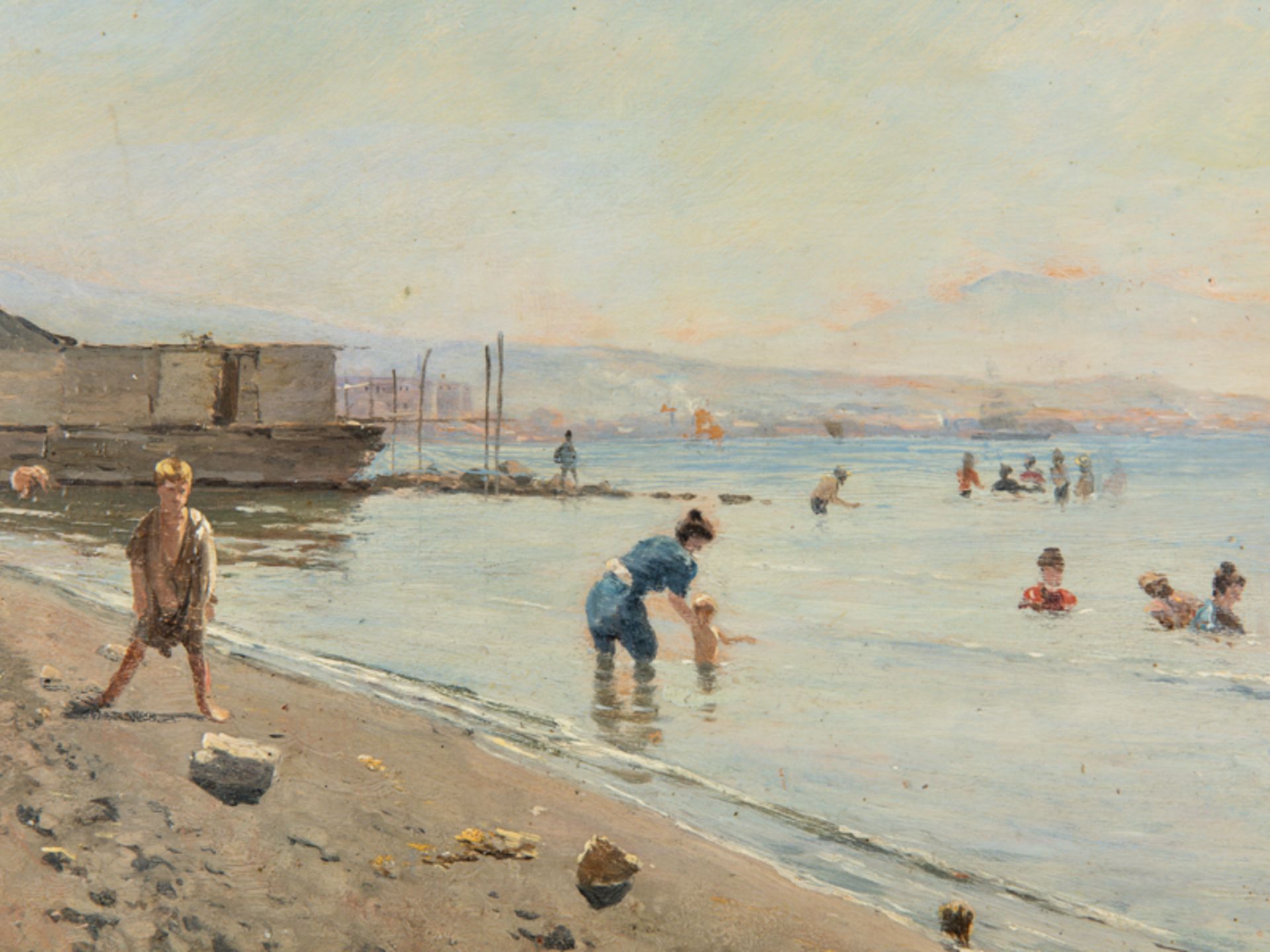 Hvitfeldt-Jerichau; Holger (1861 - 1900).<br><br>Öl auf Holz; "Sommerliche Strandszene an südlicher  - Bild 2 aus 6