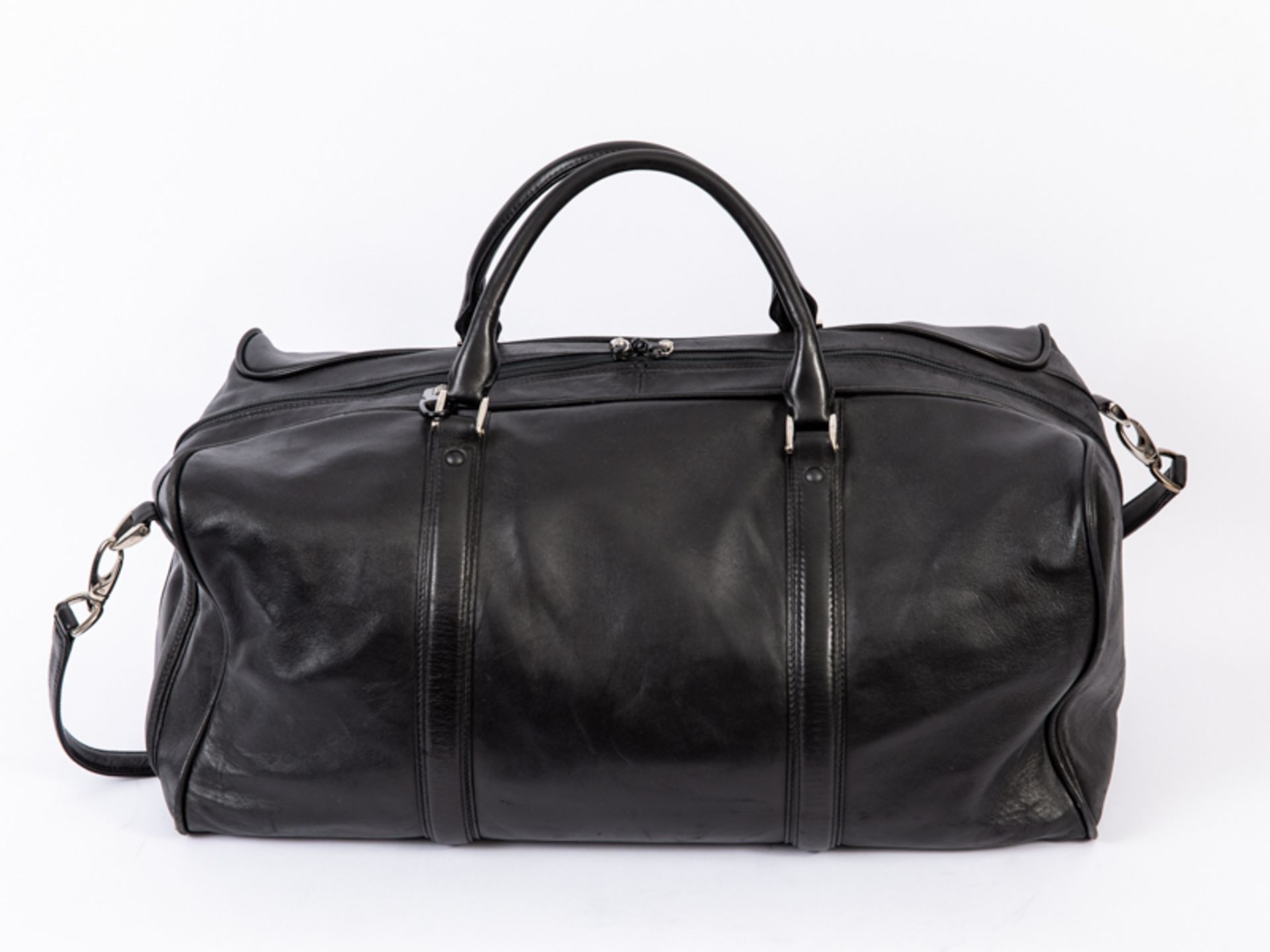 Reisetasche / Travel Weekender / Duffel Bag; Montblanc; 20. Jahrhundert.<br><br>Schwarzes Glattleder - Bild 6 aus 9