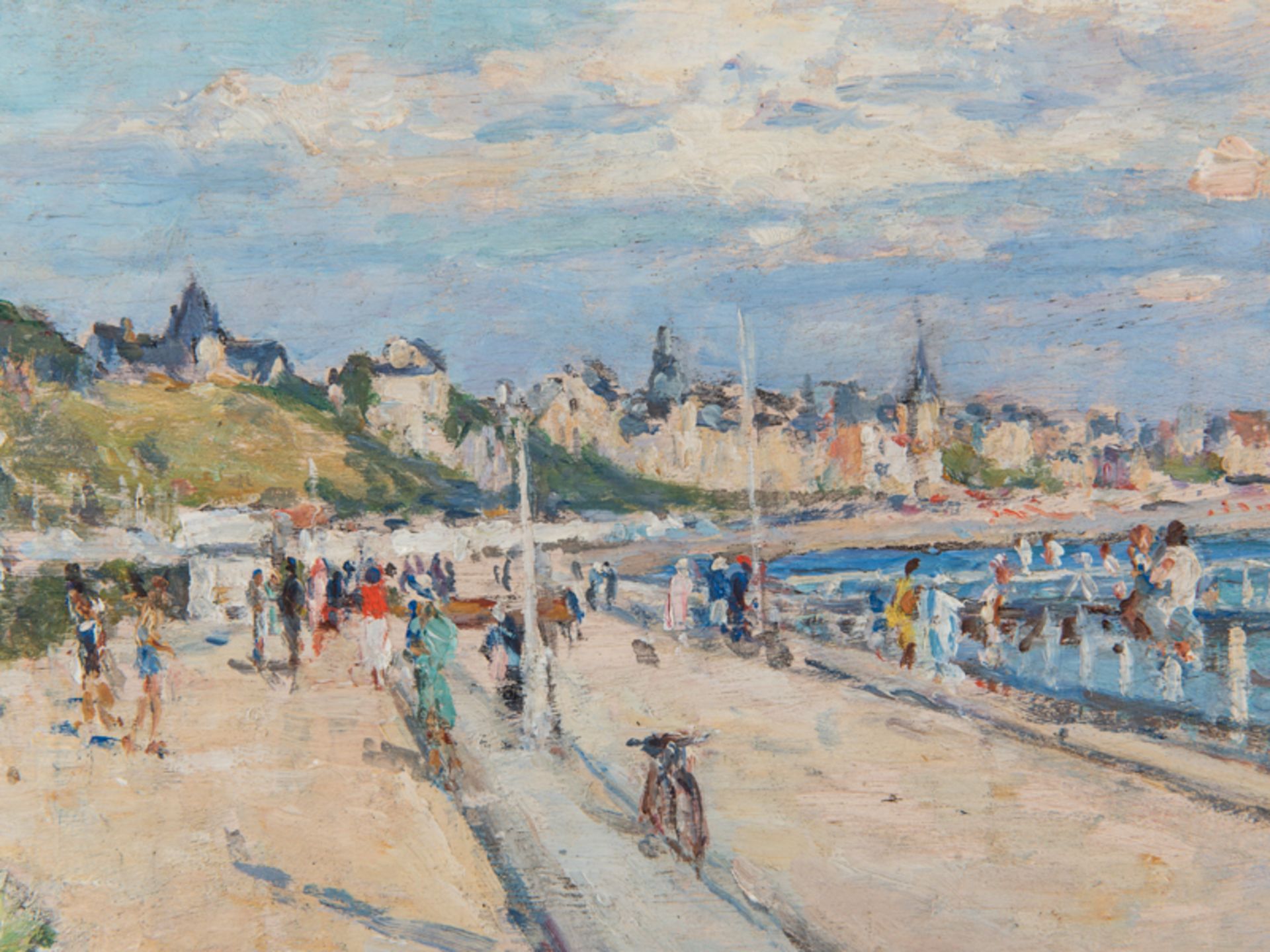 Binet; Georges  (1865 - 1949).<br><br>Öl auf Karton; "Auf der Promanade; Le Havre"; sommerlich-heite - Bild 2 aus 5