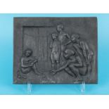 Waschk-Balz; Doris (*1942)Bronzerelief "Murmelspieler"; 1978; dunkle matte Patina; Maße ca. 16 x
