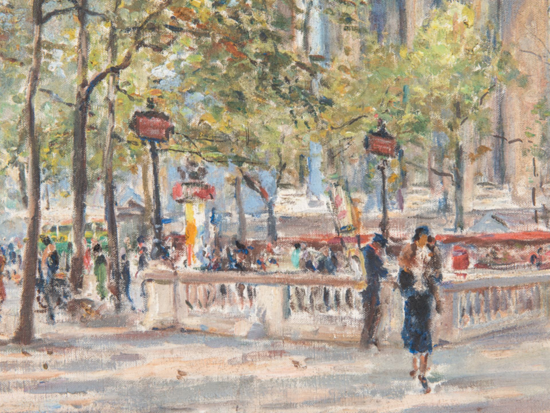 Binet; Georges (1865 - 1949).<br><br>Öl auf Leinwand; "Boulevard Szene in Paris"; belebte Straßen Sz - Bild 2 aus 4