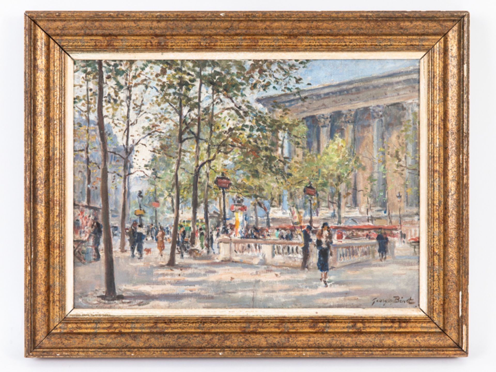 Binet; Georges (1865 - 1949).Öl auf Leinwand; "Boulevard Szene in Paris"; belebte Straßen Szene