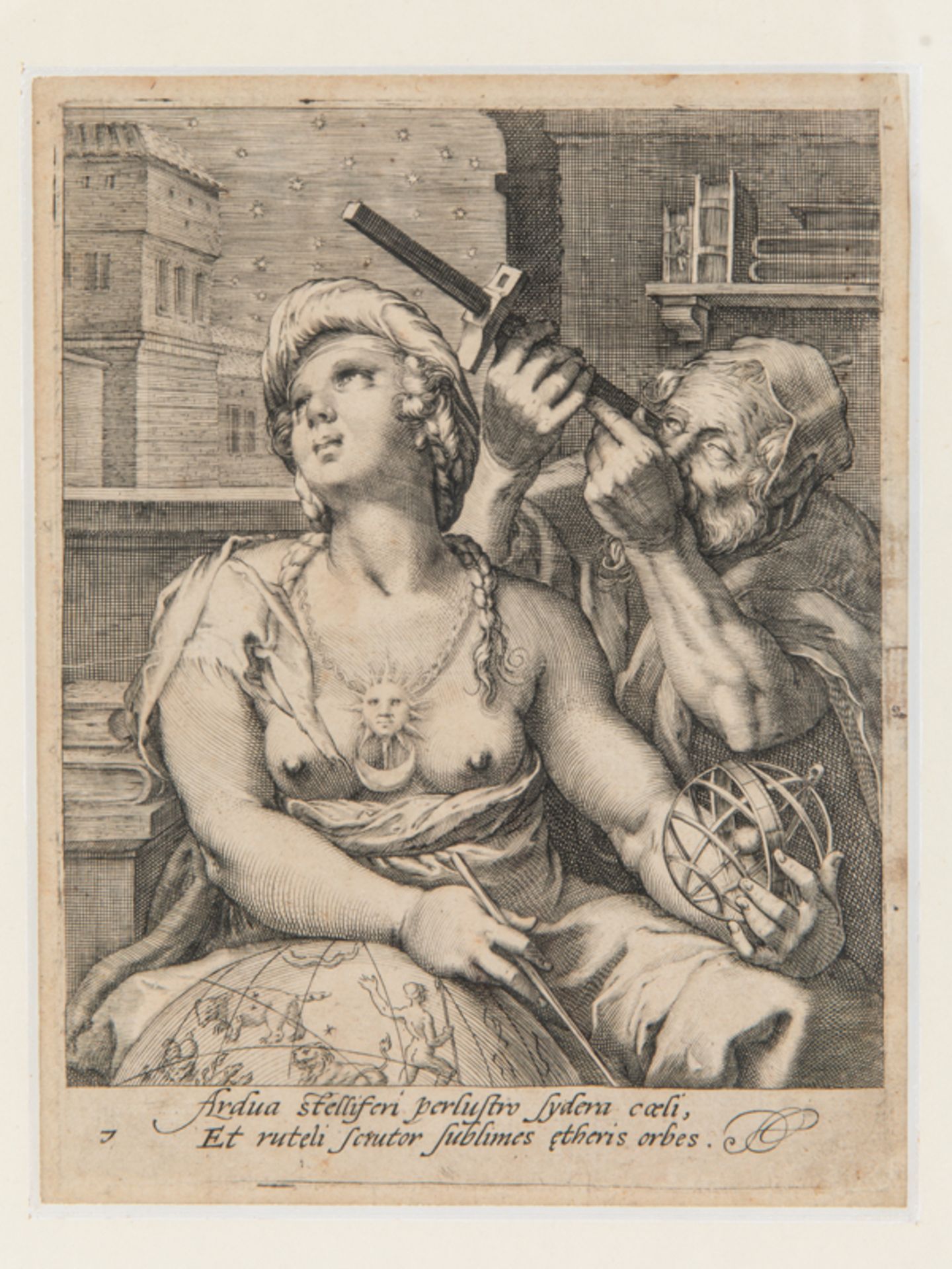 Drebbel; Cornelis (1572-1633).Kupferstich "Die Astronomie" aus der Folge "Die Sieben Freien - Image 2 of 4