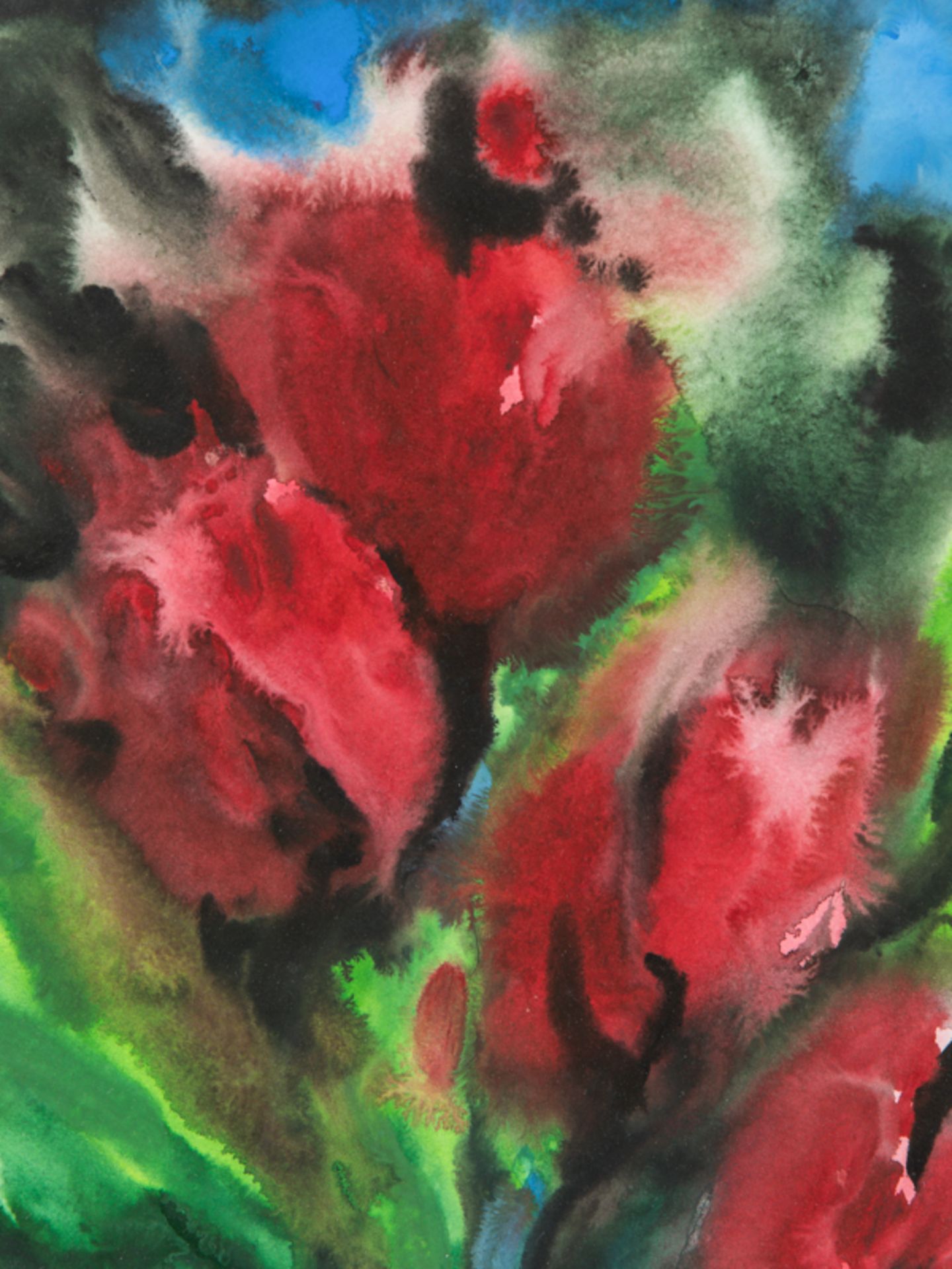 Malskat; Lothar (1913 - 1988).Aquarell auf Papier; "Rote Blumen vor blauem Hintergrund"; unten - Image 2 of 5