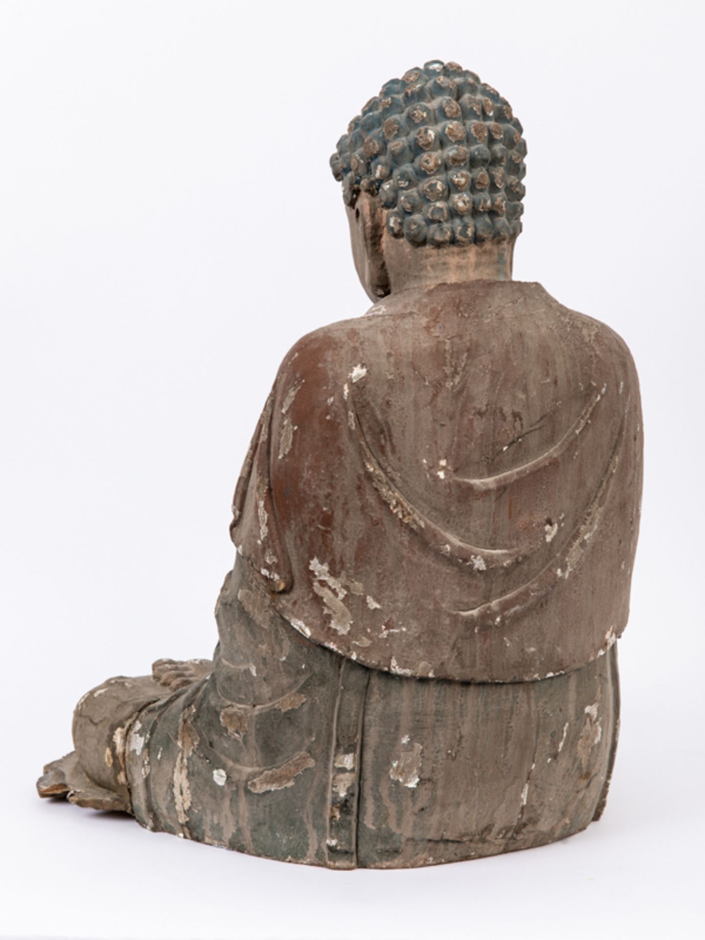 Große Holzplastik "Buddha Dhyana"; China oder Japan; 19./20. Jh.Holz; geschnitzt und mit älterer - Image 7 of 8