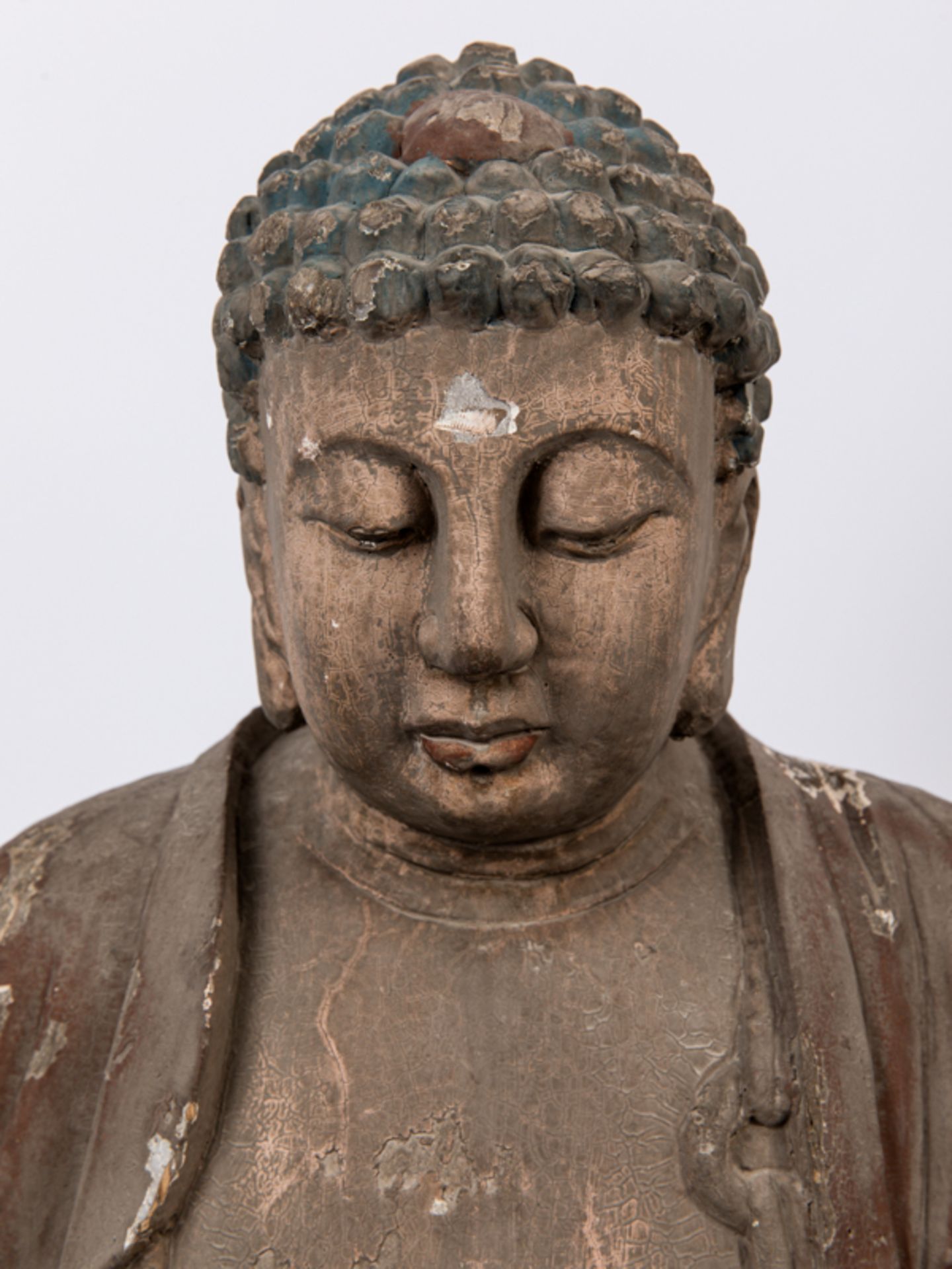 Große Holzplastik "Buddha Dhyana"; China oder Japan; 19./20. Jh.Holz; geschnitzt und mit älterer - Image 3 of 8