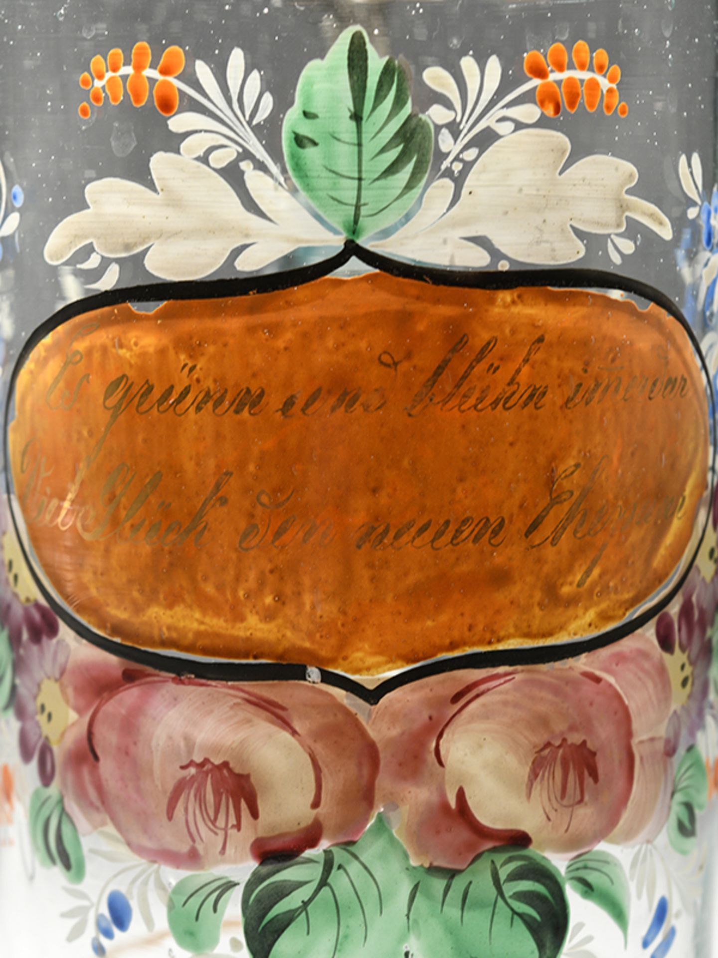 SpÃ¤tbiedermeier-Hochzeits-Humpen, BÃ¶hmen, um 1860. brFarboses Glas mit farbiger Blumen- und - Image 3 of 8