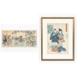 2 japanische Farbholzschnitte, Mitte/2. HÃ¤lfte 19. Jh. (Edo-/Meiji-Zeit). brMit verschiedenen