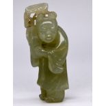 Kleine Jade-Figur, China, Meiji-Zeit. brHellgrÃ¼ne, opake Jade. Gesamtgewicht ca. 38,5 g.