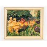 WÃ¼rffel, Hans (1884 - 1974). brÃ–l auf Leinwand, "HÃ¼hner und Enten im Garten"; in