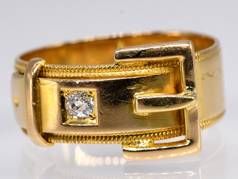 Ring mit Altschliff-Diamant ca. 0,06 ct, England, um 1900. br750/- Gelbgold. Gesamtgewicht ca. 6,4