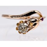 Jugendstil-Ring mit Altschliff-Diamant ca. 0,25 ct, um 1900. br585/- RosÃ©gold. Gesamtgewicht ca.