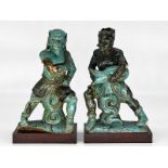 2 Terracotta-Dachreiterfiguren, China, Ming-Dynastie (1368 - 1644). brTerracotta-Steinzeug, farbig