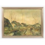Impressionistischer Landschaftsmaler 1. HÃ¤lfte 20. Jh. brÃ–l auf Leinwand, "Herbstlicher Dorfweg
