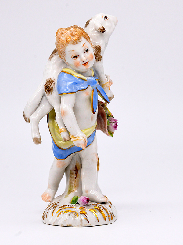 Kleine Figur "Putto mit Schaf u. Blumenkorb" (FrÃ¼hlings-Allegorie), Entwurf F.E. Meyer, KPM Berlin, - Image 7 of 7