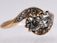 Jugendstil Ring mit Altschliff-Diamanten, zus. ca. 0,8 ct, um 1900. br585/- RosÃ©gold. Gesamtgewicht