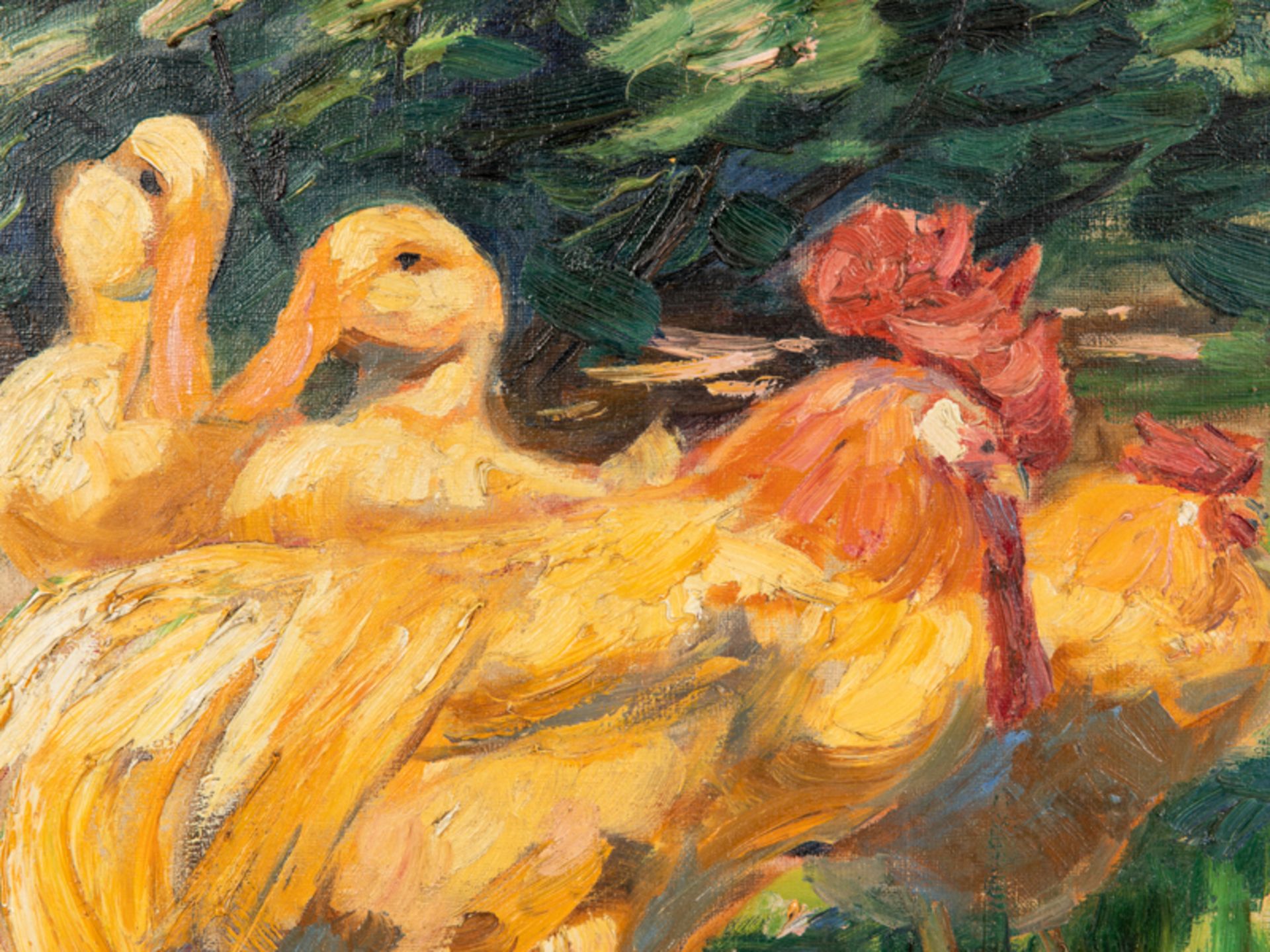 WÃ¼rffel, Hans (1884 - 1974). brÃ–l auf Leinwand, "HÃ¼hner und Enten im Garten"; in - Image 2 of 4