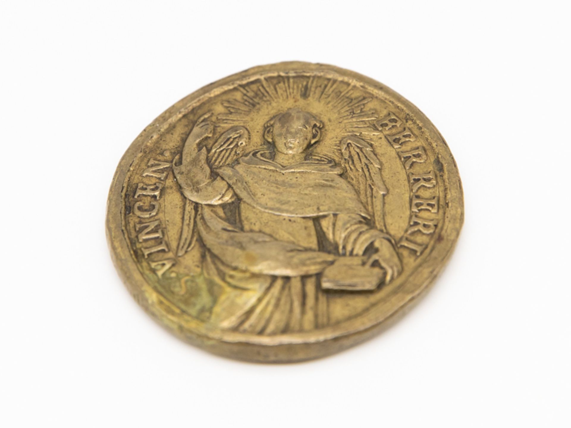 Christliche Medaille/Plakette "Heiliger Vincenz Ferrer", wohl Italien, 19. Jh. brBronze, reliefiert,