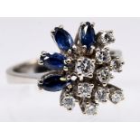 Ring mit 4 Saphir-Navettes zus. ca. 0,30 ct und 10 Brillanten, zus. ca. 0,35 ct, 70-er Jahre.