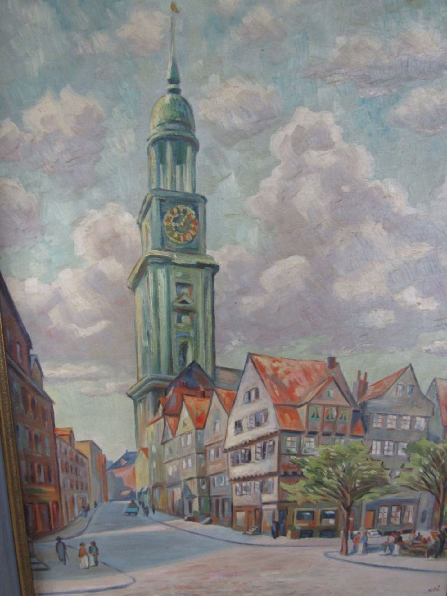 Gemälde Öl auf Malpappe Hamburger Michel monogrammiert STI 50er Jahre gekonnt gemaltca.66x9