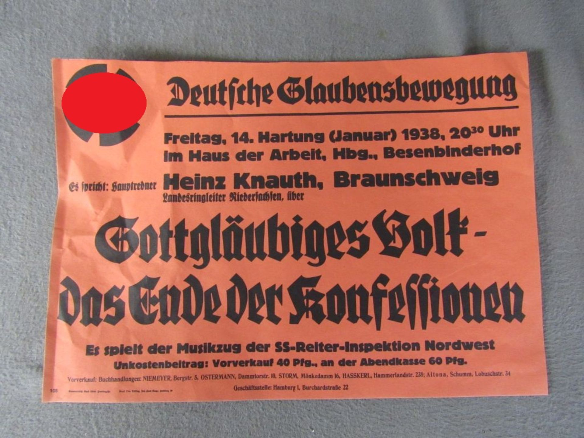 Flugblatt SS Nordwest Deutsche Glaubensbewegung Din A 4