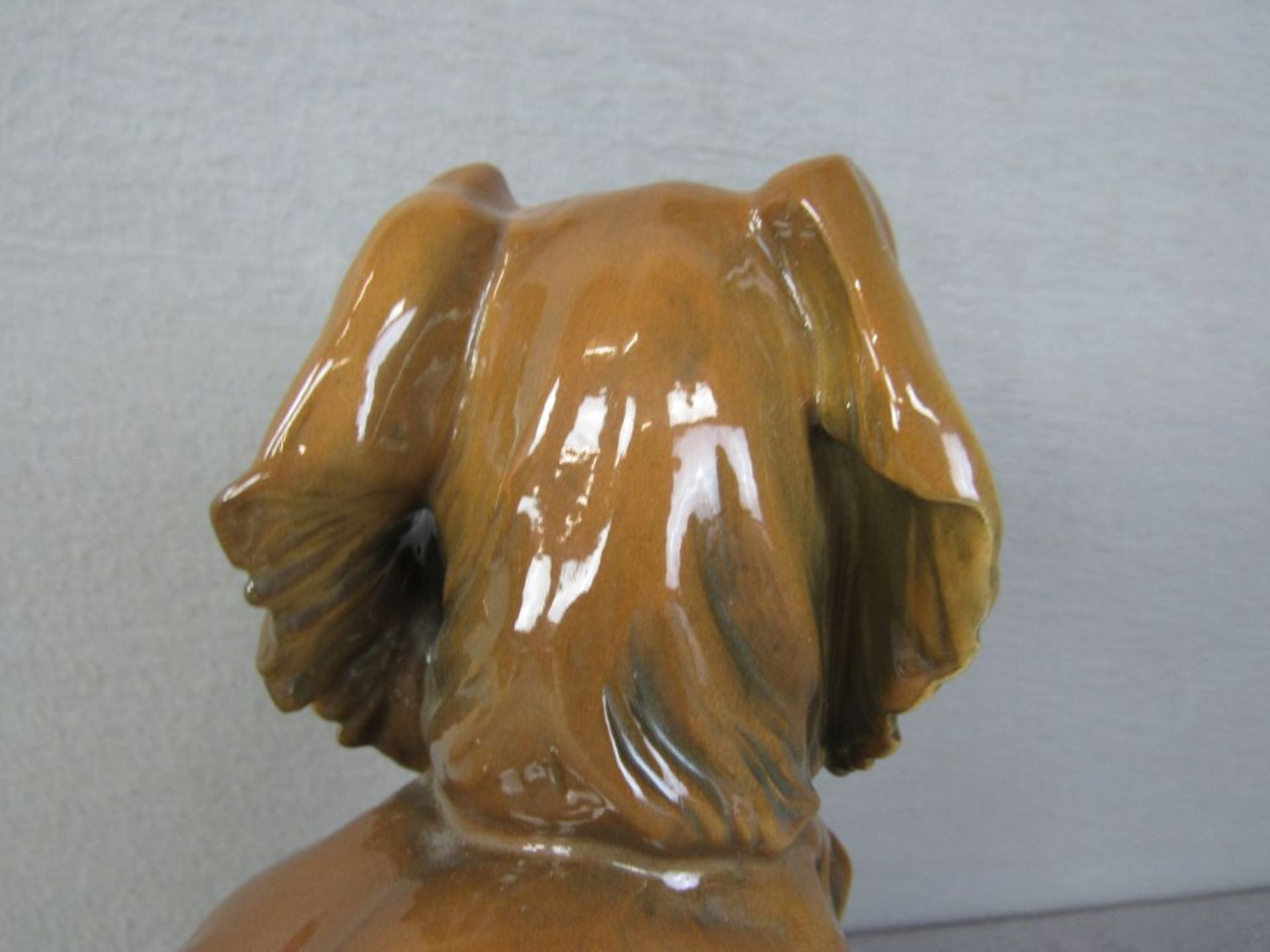 Hundefigur: Dackel sitzend ENS Porzellan Volkstedt - 16 cm lang - handgemalt - um 1920 - Bild 6 aus 8