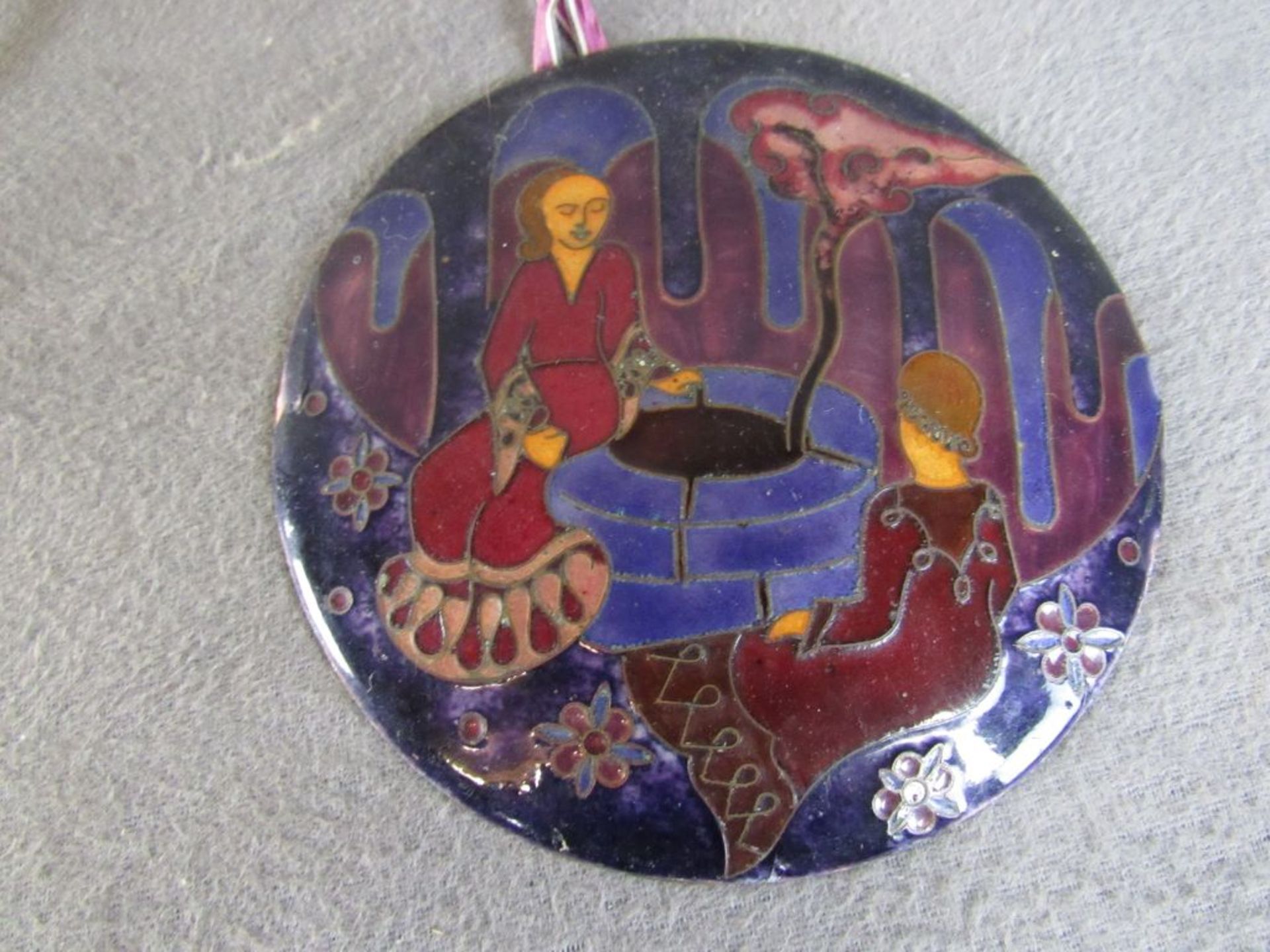 Konvolut drei 60er Jahre Cloisonne Wandteller 12 & 17cm Durchmesser - Image 4 of 5