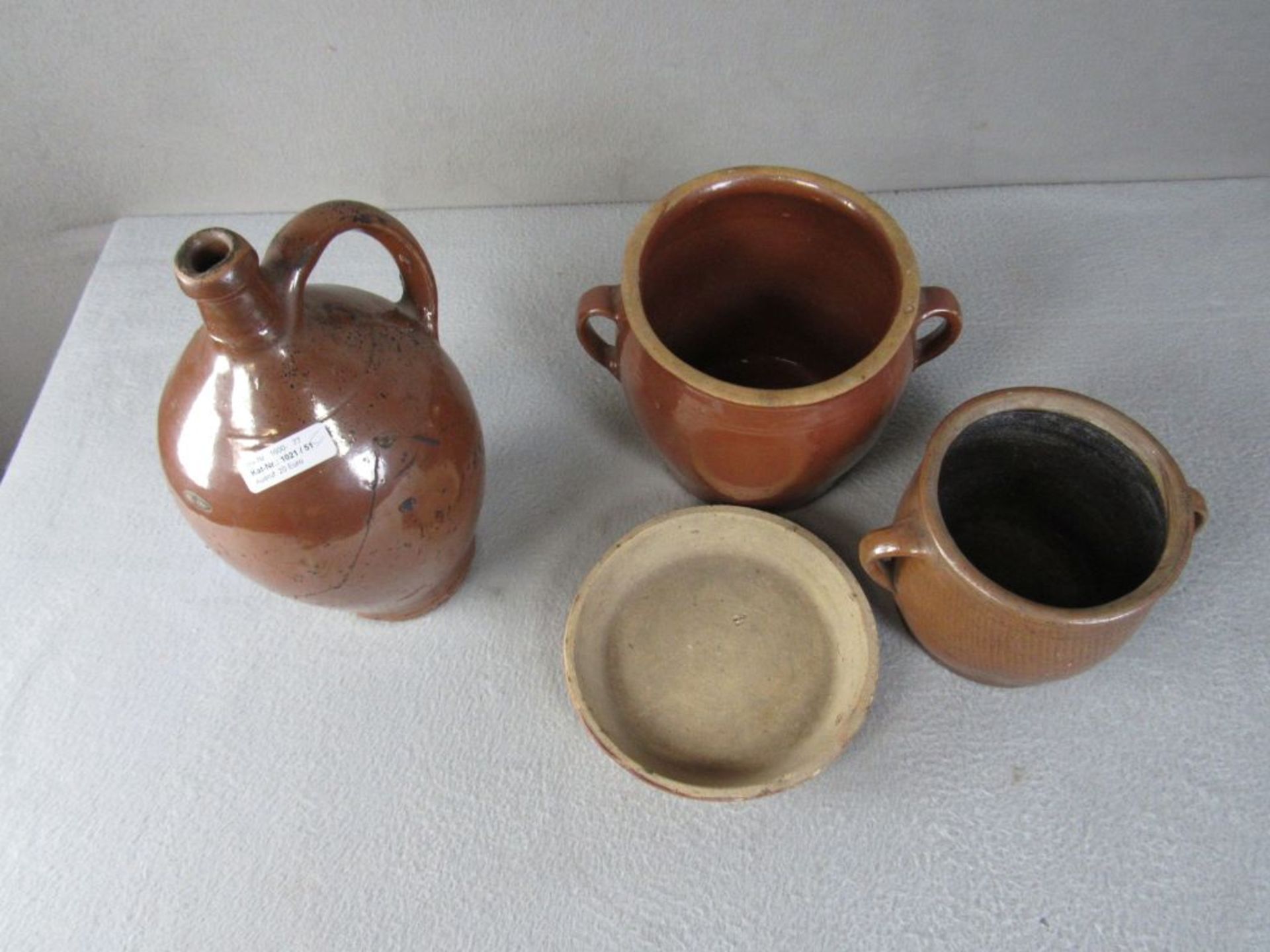 Vier Teile antike Keramik unter anderem Henkelkrug um 1800 von 4-34cm - Image 4 of 4
