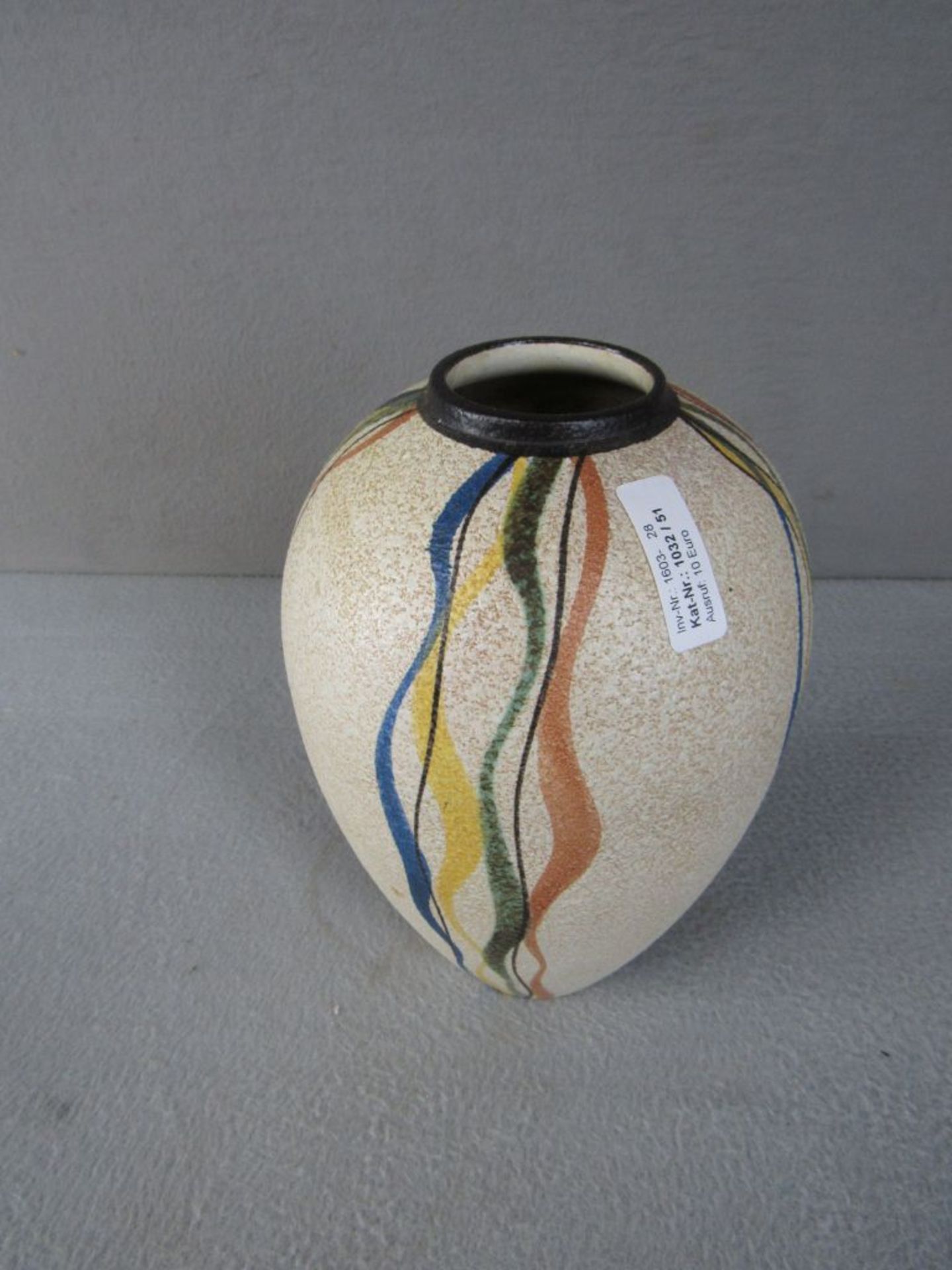 Rocka Billy Ära 50er Jahre Keramikvase handbemalt Ruscher 29cm hoch - Bild 2 aus 6