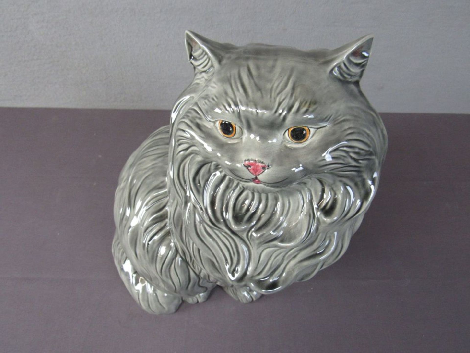 große Keramikfigur Katze Ritzmarke - Bild 2 aus 7