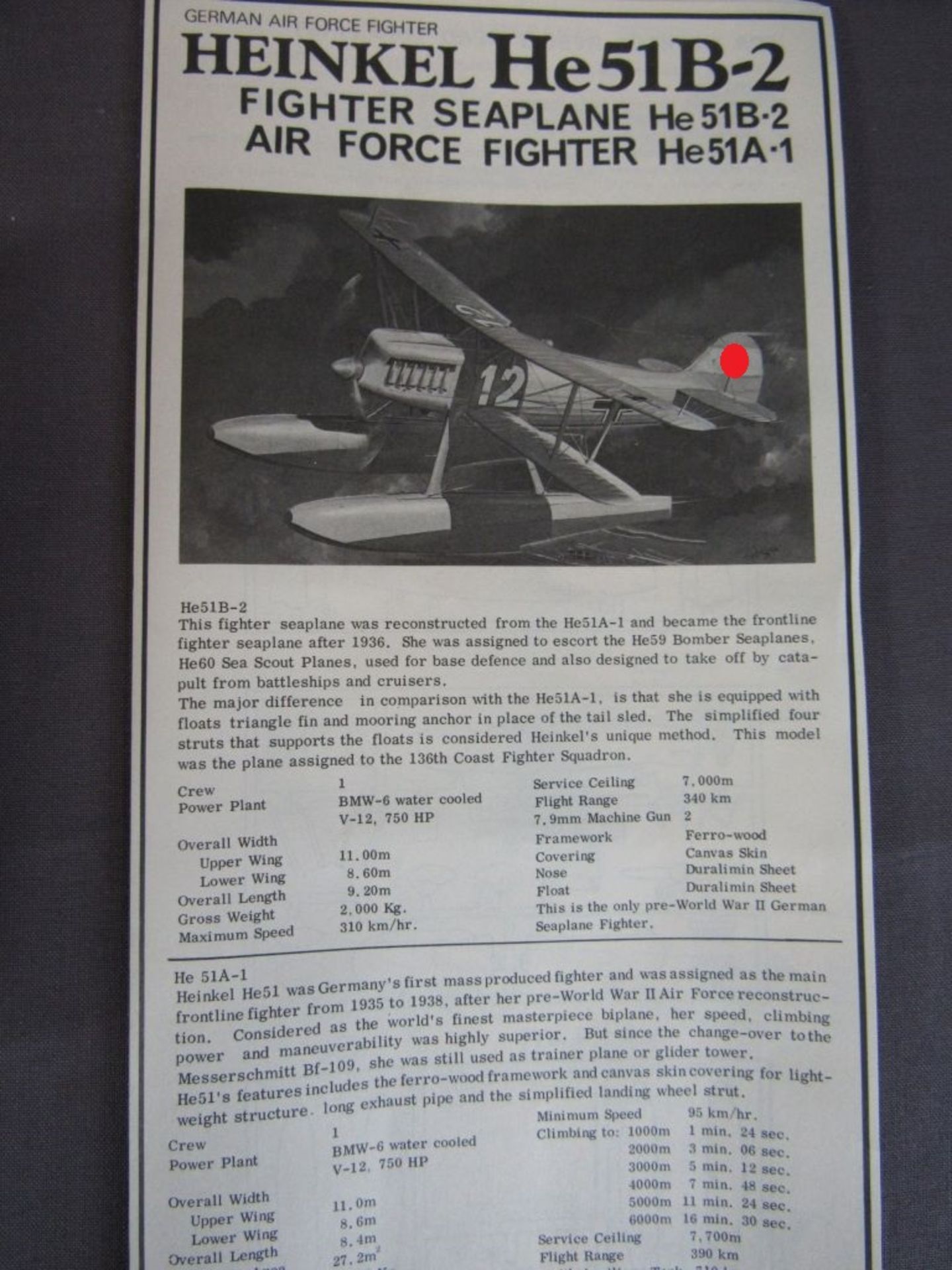 Modellflugzeug Heinkel HE51B/2 Maßstab - Image 3 of 4