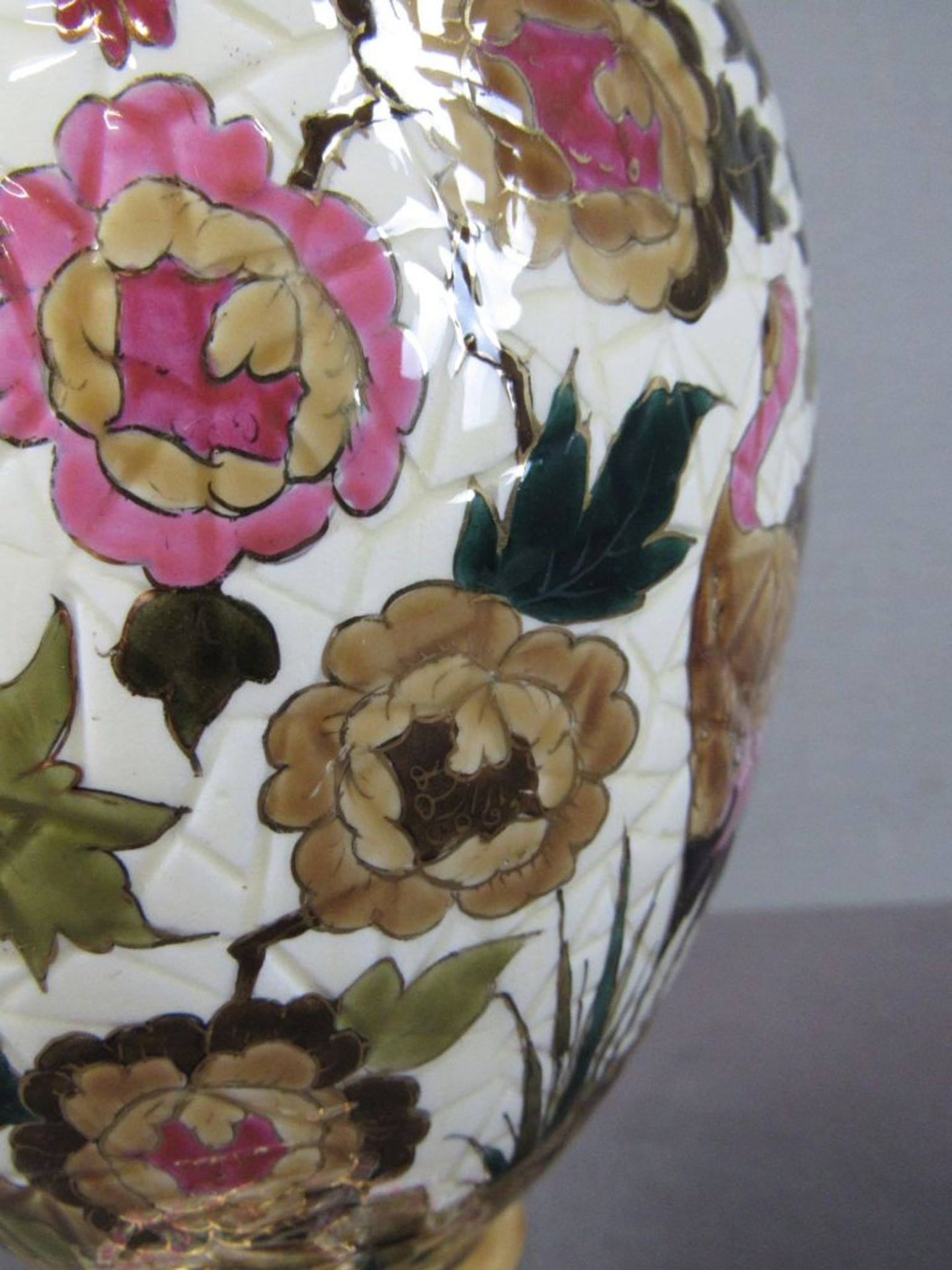 Vase Majolika farbenfroh um 1910 28cm - Image 6 of 7