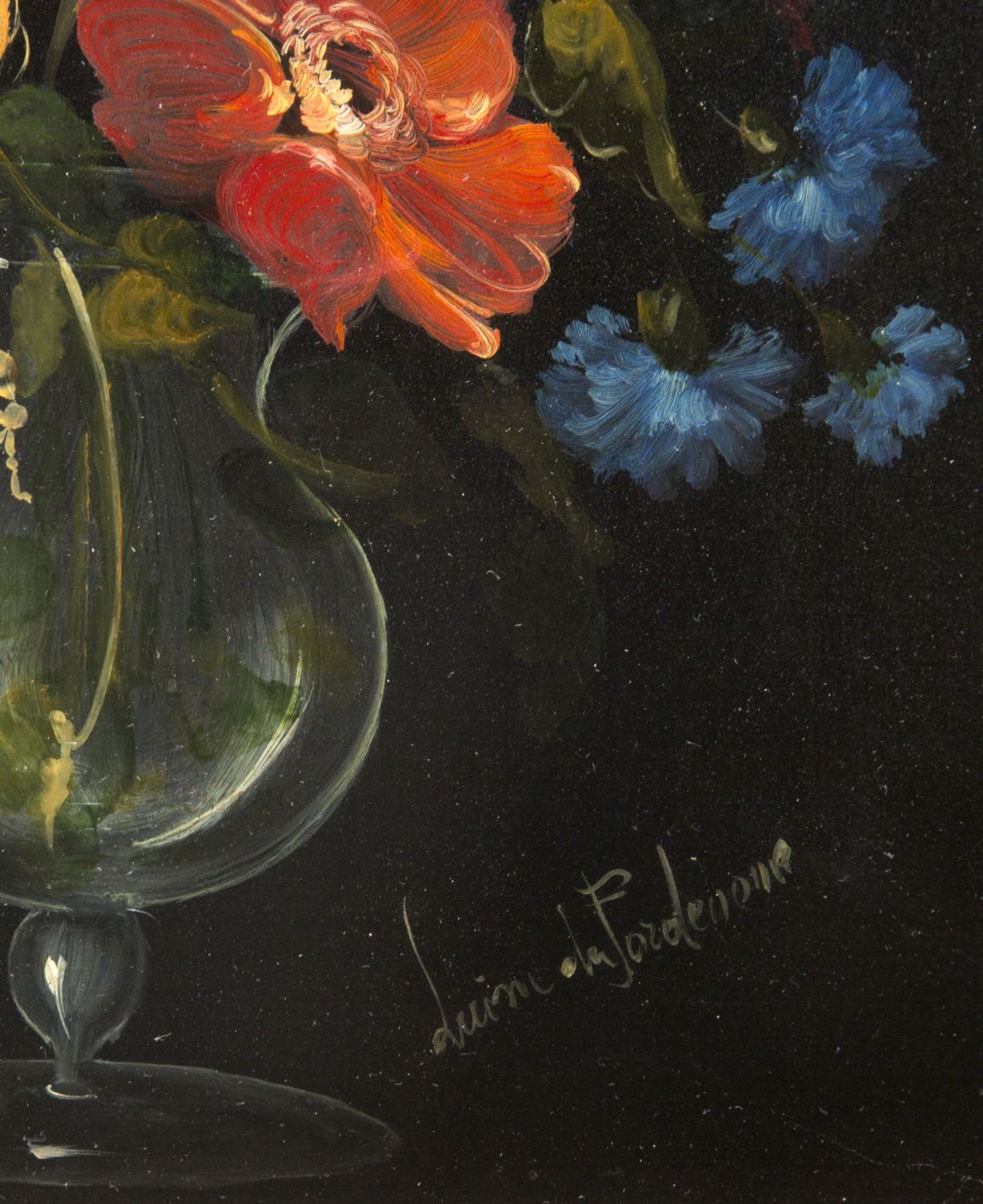 Fordenonn, Luise laBlumenstrauß in einem Glas. Öl/Hartfaserplatte. Sign. 39,5 x 30 cm. Gera - Bild 2 aus 3