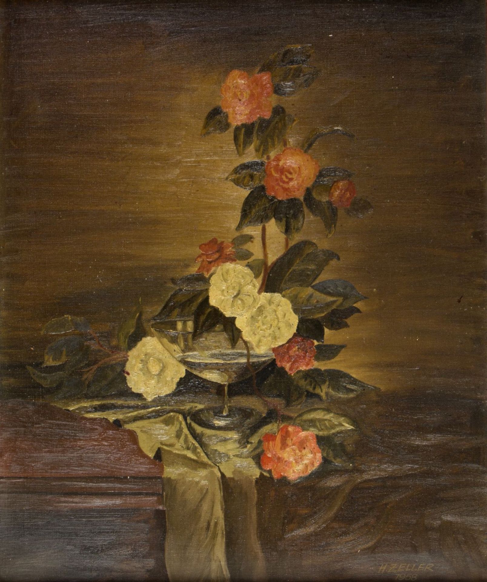 Zeller, H.Stillleben mit Rosen. Öl/Lwd. Sign. und dat. 1958. 60 x 50 cm. Gerahmt.