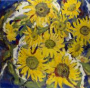 Adler, Andrew. 1952 New YorkSunflowers. Öl/Lwd. Sign. 125 x 124,5 cm. Verso auf der Lw