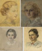 Pöbing-Mylott, MaxPortraits junger Frauen. 4 Kohle- und Farbstiftzeichn. 1 Bl. sign. und 1 m