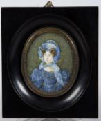Minck, P.Brustbild einer jungen Frau in einem blauen Kleid. Miniaturmalerei. Sign. 7,5 x 5,5