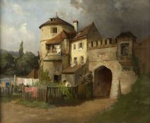 Ortlieb, Friedrich. 1839 Stuttgart - München 1909Idyllischer Garten an einem alten Sta