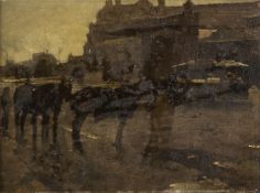 Windt, Christoph van der. 1877 Brüssel - Leiden 1952Straßenszene mit Pferden und Bahn