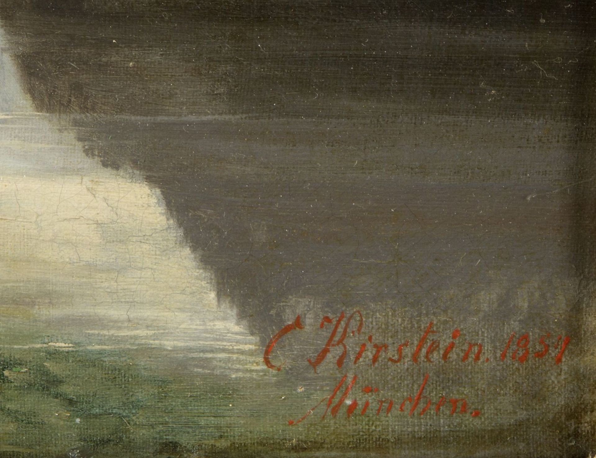 Kirstein, C.Gebirgssee. Öl/Lwd. Sign., bez. und dat. München, 1854. 51,5 x 66 cm. Gerahmt. - Bild 2 aus 3