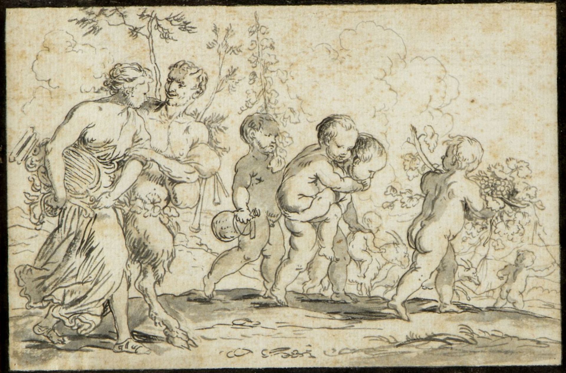 Brebiette, Pierre. 1598 - ca. 1650. Umkreis Bacchanal. Lavierte Tuschfederzeichn. 12 x