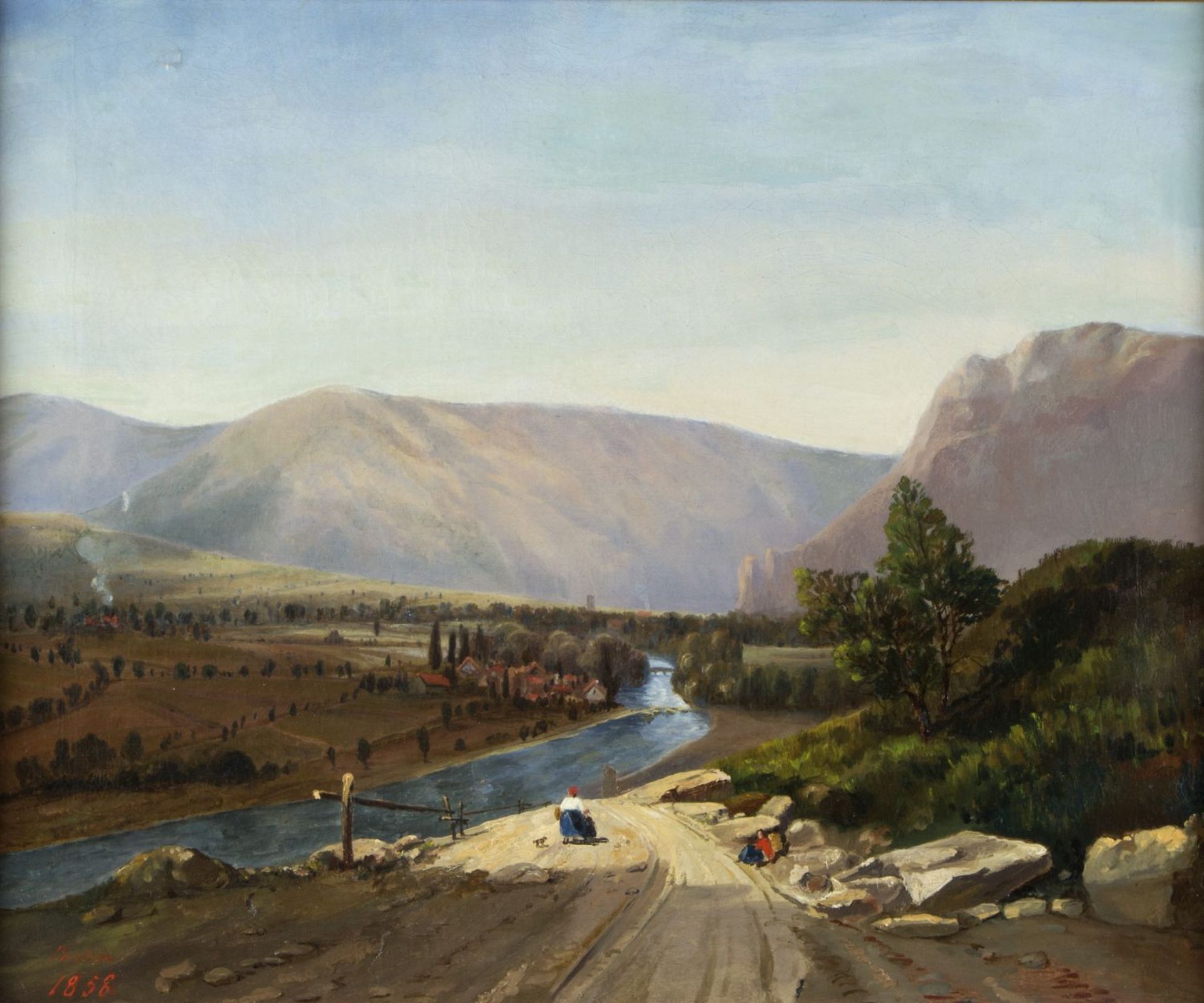 Bertin, François Edouard. 1797 - Paris - 1871Fluss in sommerlicher bergiger Landschaft
